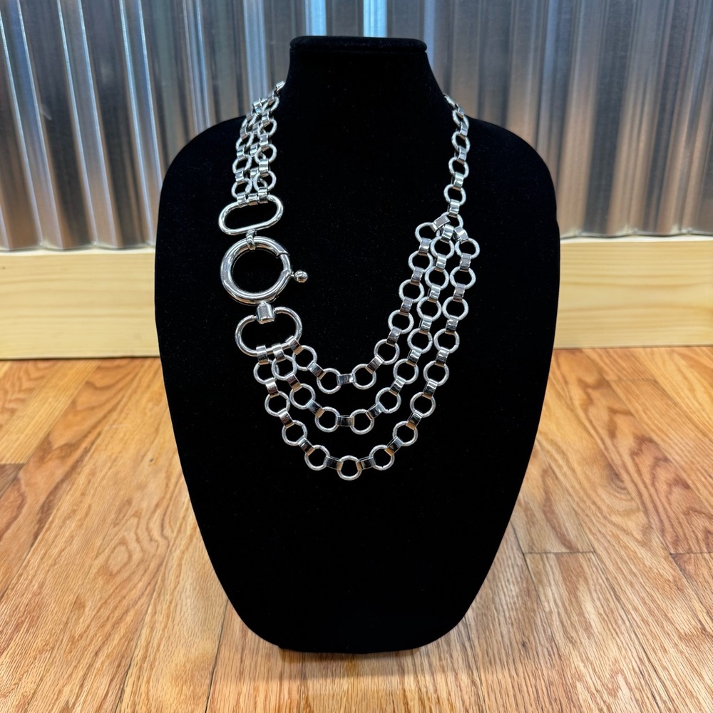Unique Silver Circle Chain Link Biker Goth Heavy Necklace